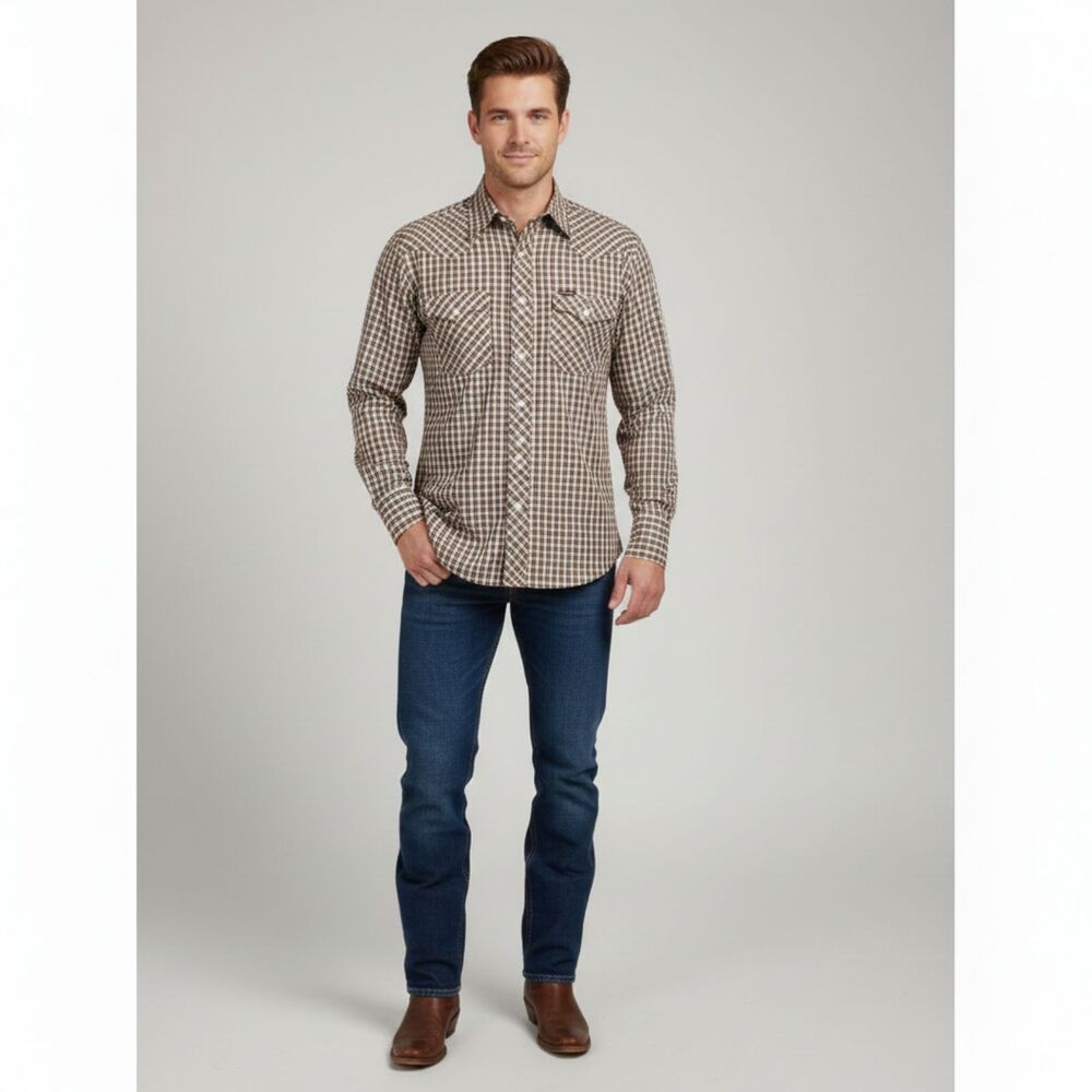 VTG Wrangler Check Pearl Snap Front Buttons Western Cowboy Lightweight Shirt L